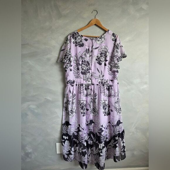 Vince Camuto Purple Sheath Faux Wrap Hi Low Hem Plus Size 18W Lined Floral - Picture 6 of 8